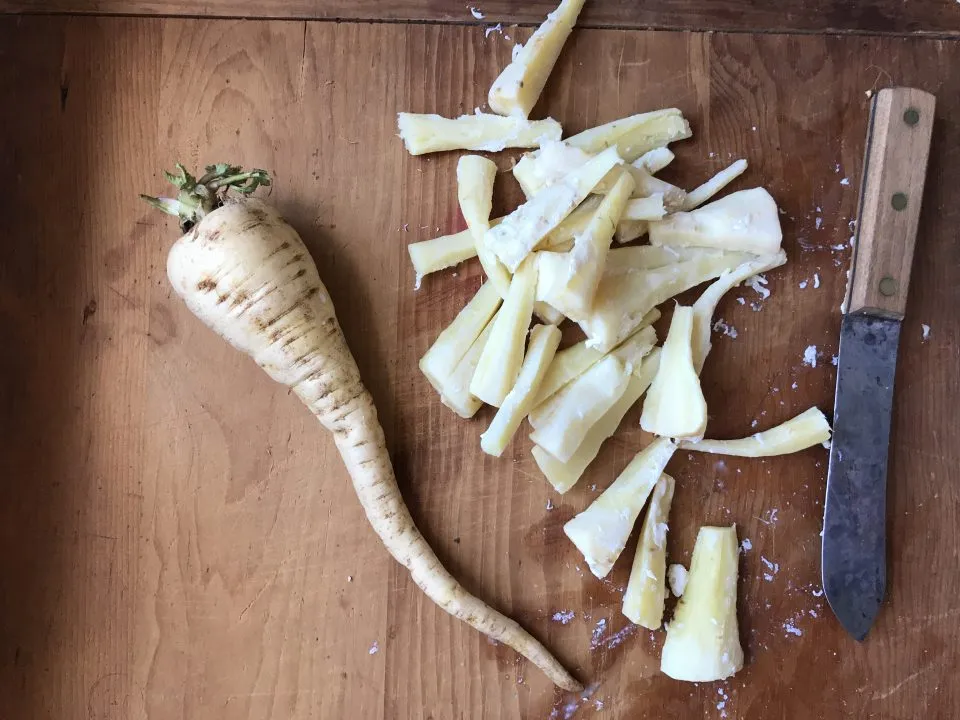 sliced cooked parsnips