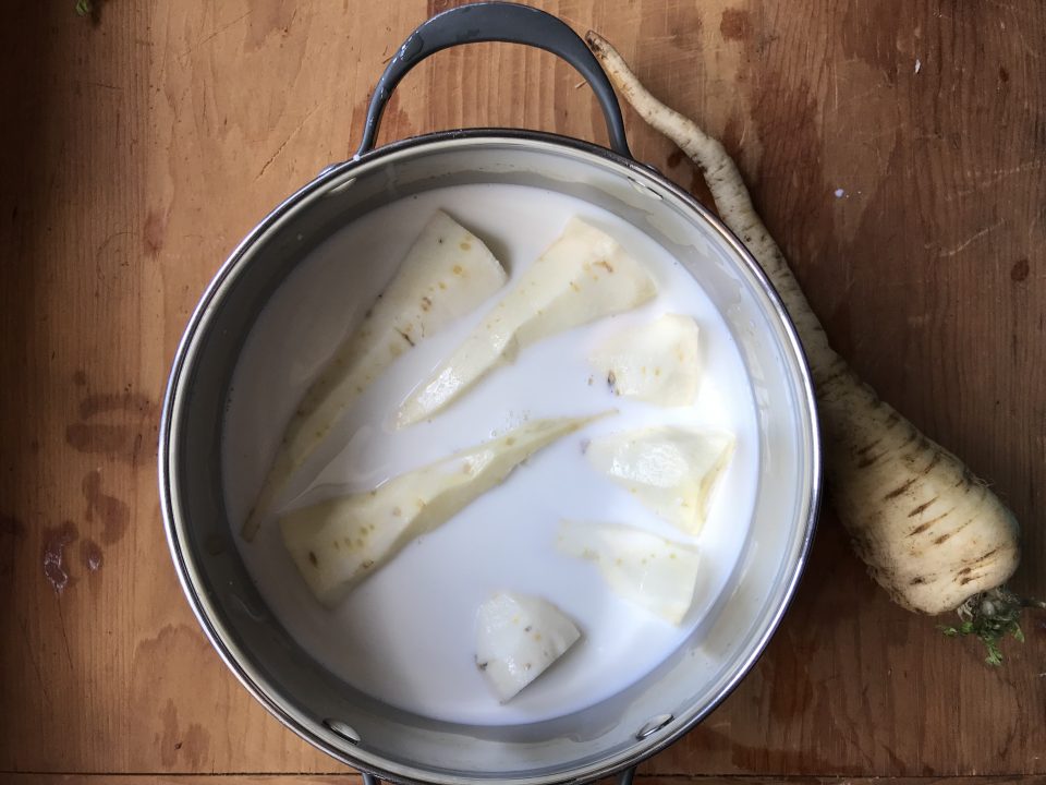 parsnips covered with milk